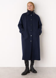 Collar Detail Long Wool Coat
